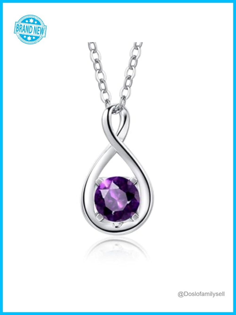 14K Solid White Gold Infinity Birthstone Pendant Necklace